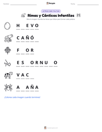 Vista previa de la hoja de trabajo imprimible de Rimas y Cánticos Infantiles