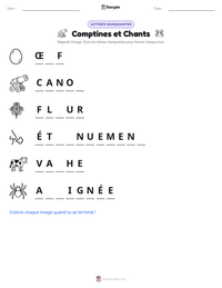 Aperçu de la feuille de travail imprimable Comptines et Chants