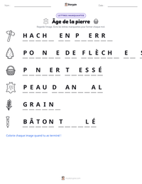 Aperçu de la feuille de travail imprimable Âge de la pierre
