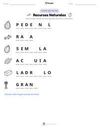 Vista previa de la hoja de trabajo imprimible de Recursos Naturales
