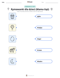 Podgląd drukowalnego arkusza ćwiczeń Rymowanki dla dzieci (Mama Gęś)