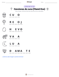 Vista previa de la hoja de trabajo imprimible de Canciones de cuna (Mamá Oca)