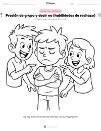 Página para colorear de Presión de grupo y decir no (habilidades de rechazo) para niños