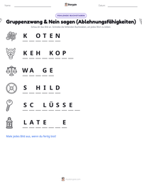 Gruppenzwang & Nein sagen (Ablehnungsfähigkeiten) druckbare Arbeitsblatt Vorschau