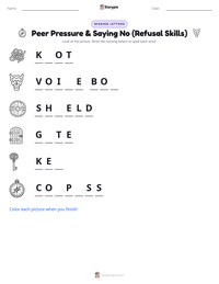 Peer Pressure & Saying No (Refusal Skills) printable worksheet preview
