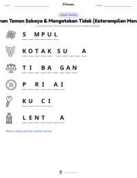 Prabaca lembar kerja cetak Tekanan Teman Sebaya & Mengatakan Tidak (Keterampilan Menolak)