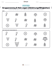 Gruppenzwang & Nein sagen (Ablehnungsfähigkeiten) druckbare Arbeitsblatt Vorschau