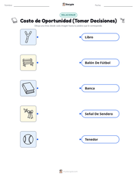 Hoja de trabajo imprimible de Costo de Oportunidad (Tomar Decisiones) para niños