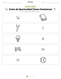 Vista previa de la hoja de trabajo imprimible de Costo de Oportunidad (Tomar Decisiones)