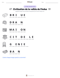 Aperçu de la feuille de travail imprimable Civilisation de la vallée de l'Indus