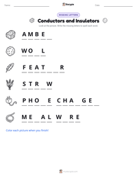 Conductors and Insulators printable worksheet preview