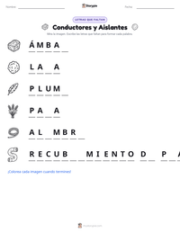 Vista previa de la hoja de trabajo imprimible de Conductores y Aislantes