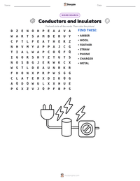 Conductors and Insulators printable worksheet preview