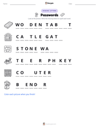 Passwords printable worksheet preview