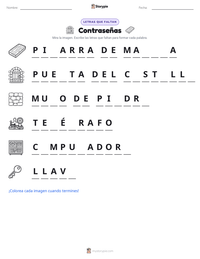 Vista previa de la hoja de trabajo imprimible de Contraseñas
