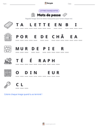 Aperçu de la feuille de travail imprimable Mots de passe