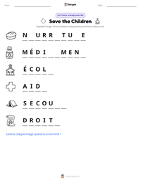 Aperçu de la feuille de travail imprimable Save the Children