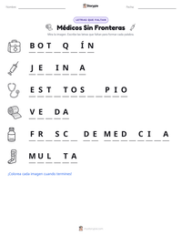 Vista previa de la hoja de trabajo imprimible de Médicos Sin Fronteras