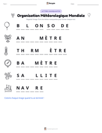Aperçu de la feuille de travail imprimable Organisation Météorologique Mondiale