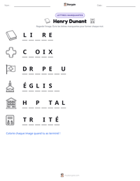 Aperçu de la feuille de travail imprimable Henry Dunant