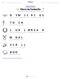 Pierre de Coubertin printable worksheet preview