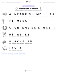 Aperçu de la feuille de travail imprimable Pierre de Coubertin