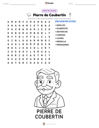 Vista previa de la hoja de trabajo imprimible de Pierre de Coubertin
