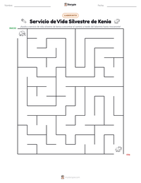 Vista previa de la hoja de trabajo imprimible de Servicio de Vida Silvestre de Kenia
