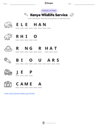 Kenya Wildlife Service printable worksheet preview