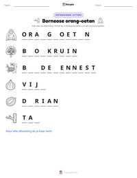 Borneose orang-oetan afdrukbare werkblad voorbeeld