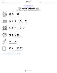 Room to Read printable worksheet preview
