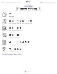 Prabaca lembar kerja cetak Sesame Workshop