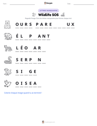 Aperçu de la feuille de travail imprimable Wildlife SOS