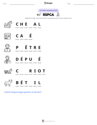 Aperçu de la feuille de travail imprimable RSPCA