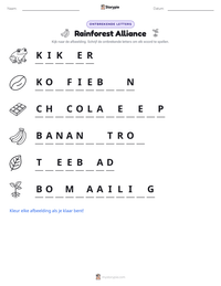 Rainforest Alliance afdrukbare werkblad voorbeeld