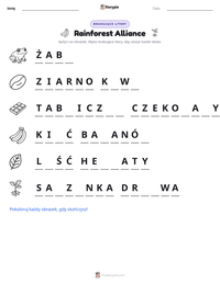 Podgląd drukowalnego arkusza ćwiczeń Rainforest Alliance