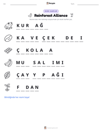 Rainforest Alliance yazdırılabilir çalışma sayfası önizlemesi