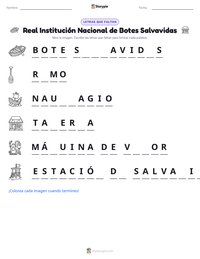 Vista previa de la hoja de trabajo imprimible de Real Institución Nacional de Botes Salvavidas