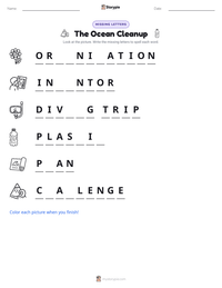 The Ocean Cleanup printable worksheet preview