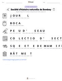 Aperçu de la feuille de travail imprimable Société d'histoire naturelle de Bombay