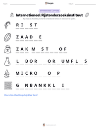 Internationaal Rijstonderzoeksinstituut afdrukbare werkblad voorbeeld