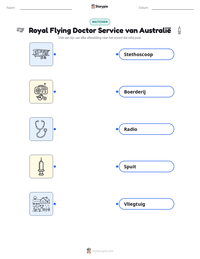 Royal Flying Doctor Service van Australië afdrukbare werkblad voorbeeld