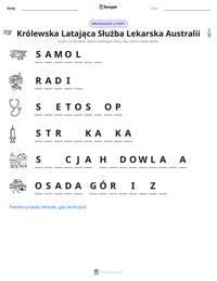 Podgląd drukowalnego arkusza ćwiczeń Królewska Latająca Służba Lekarska Australii