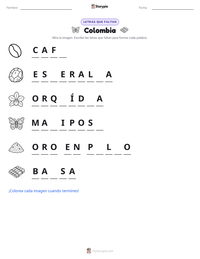 Vista previa de la hoja de trabajo imprimible de Colombia