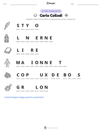 Aperçu de la feuille de travail imprimable Carlo Collodi