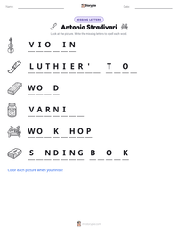 Antonio Stradivari printable worksheet preview