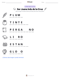 Vista previa de la hoja de trabajo imprimible de Sor Juana Inés de la Cruz