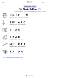 Simón Bolívar afdrukbare werkblad voorbeeld