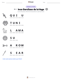 Inca Garcilaso de la Vega printable worksheet preview