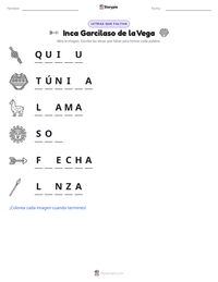 Vista previa de la hoja de trabajo imprimible de Inca Garcilaso de la Vega